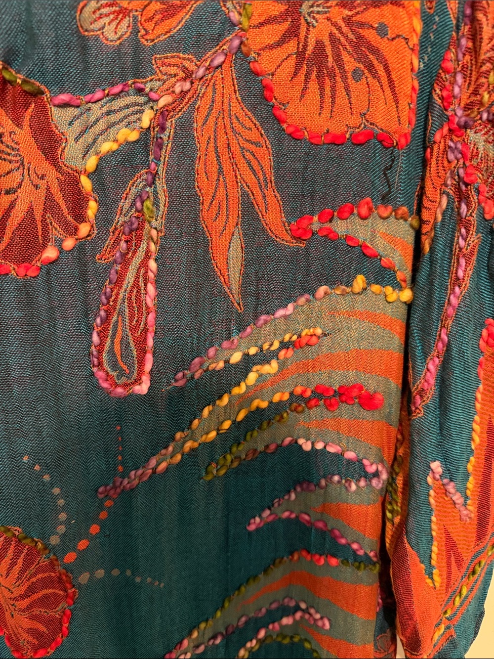 Raj Brand Boho Floral Teal & Orange Kimono - Picture 9 of 9